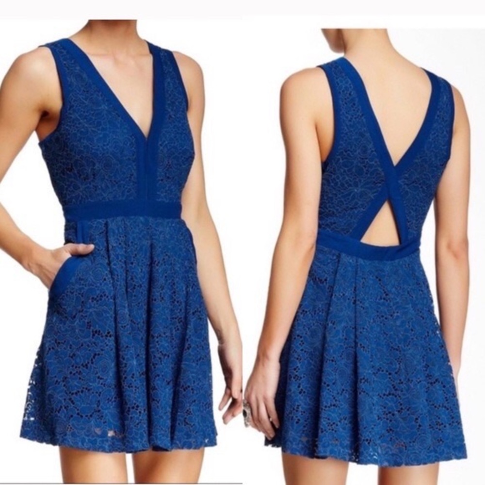 Free People Lovingly In Lace Blue Dress - Picture 4 of 9